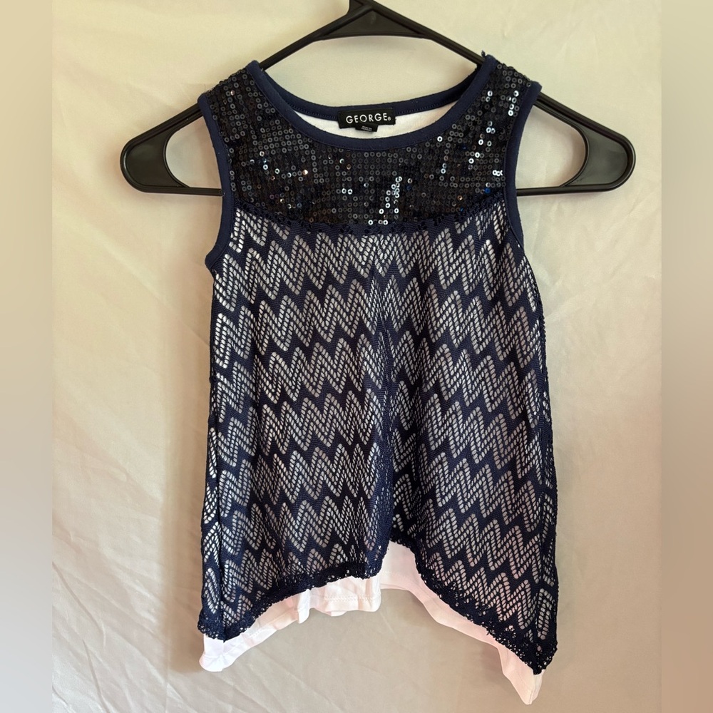 George Navy and White Zigzag Sequin Tank Top